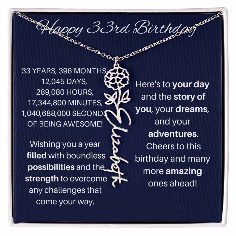 33rd Birthday Birth Flower Necklace