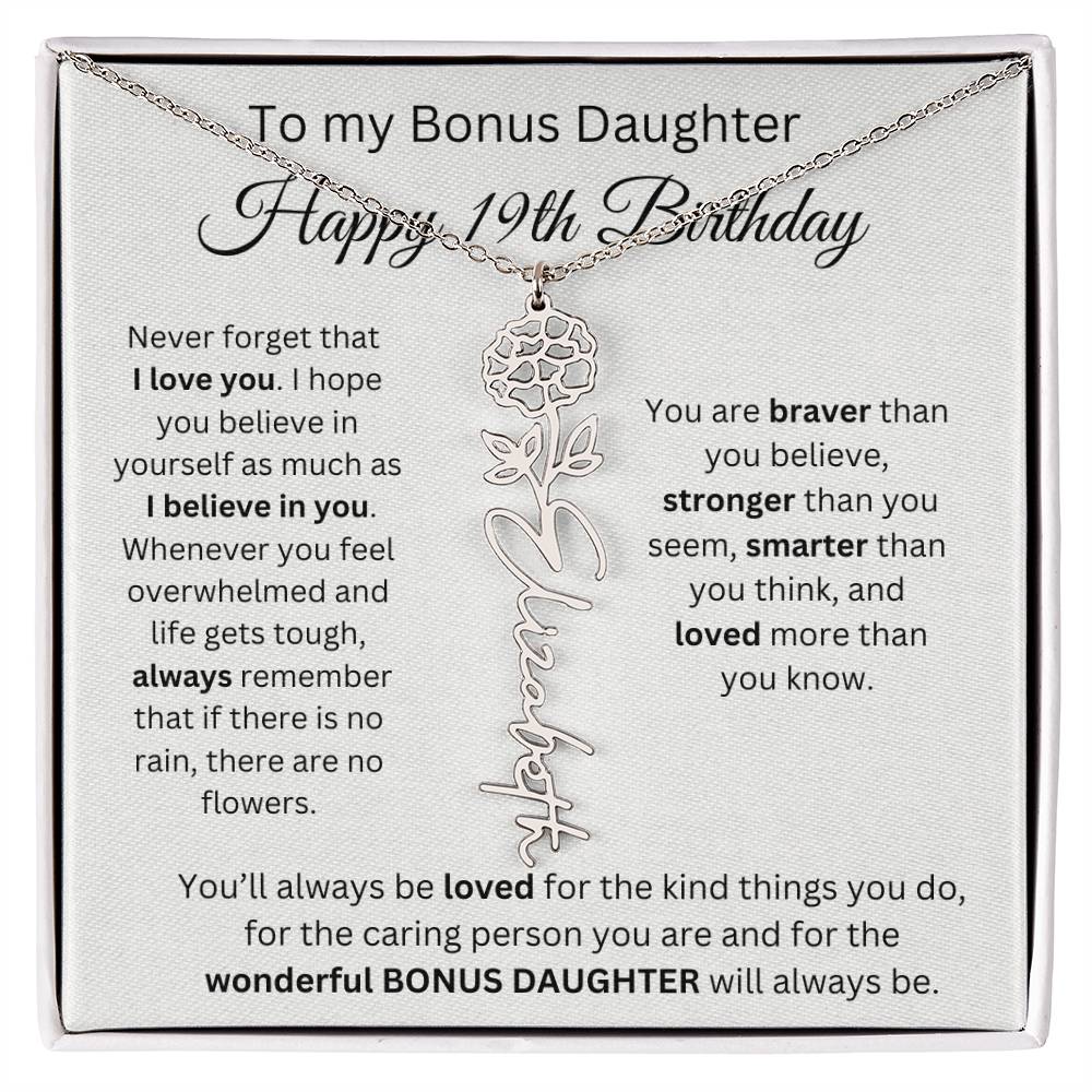 To My Bonus Daughter | Happy 19th Birthday | Flower Name Necklace