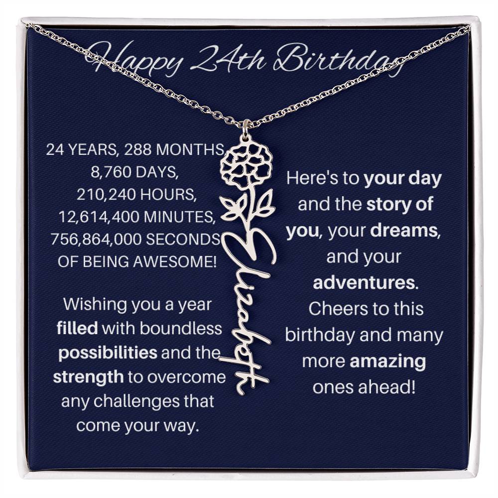 24th Birthday Birth Flower Necklace