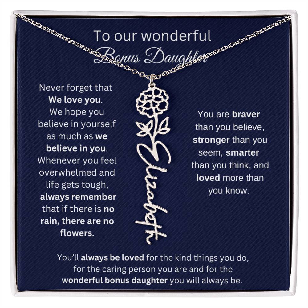 To Our Wonderful Bonus Daughter Personalized Birth Month Flower Necklace 1