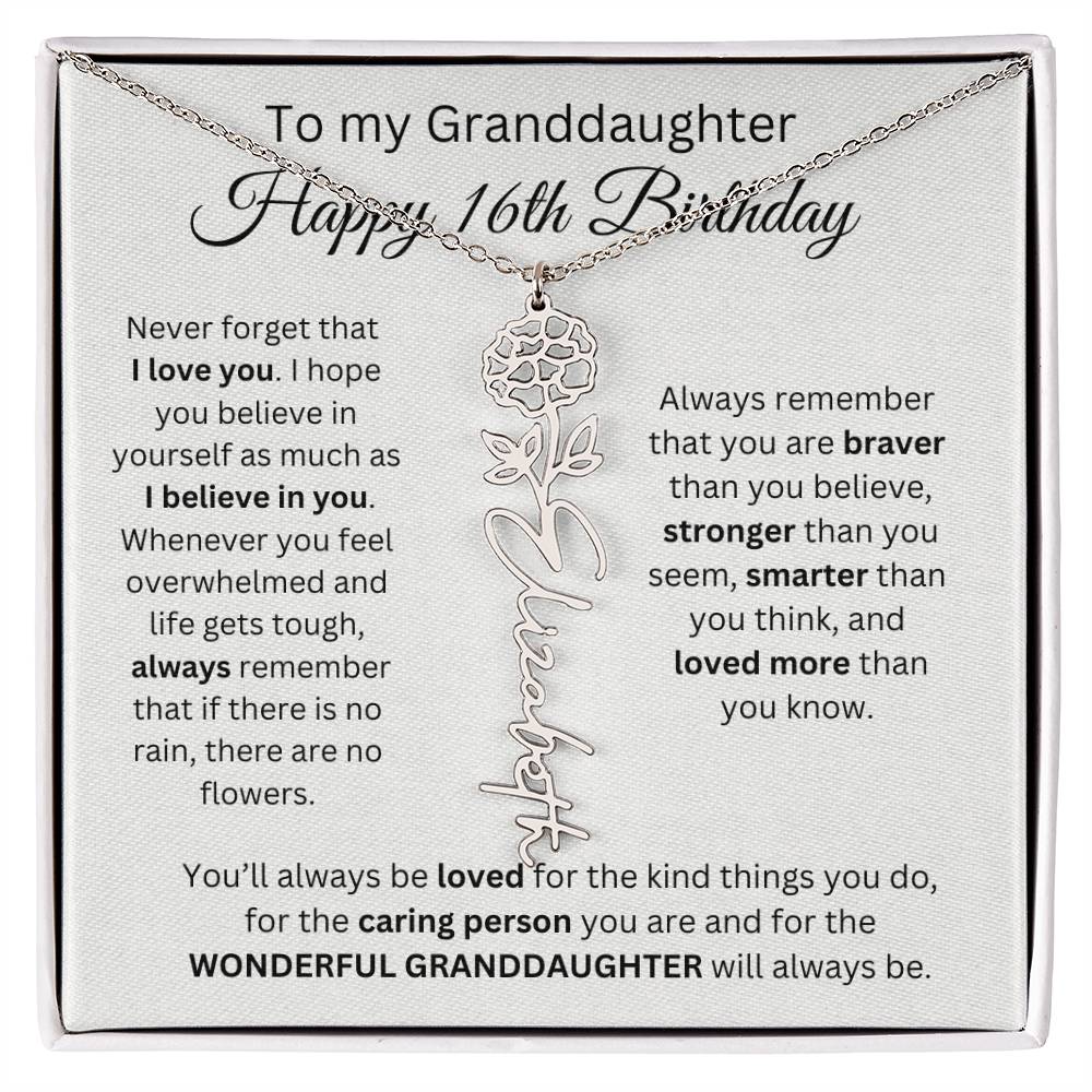 To My Granddaughter | Happy 16th Birthday | Flower Name Necklace