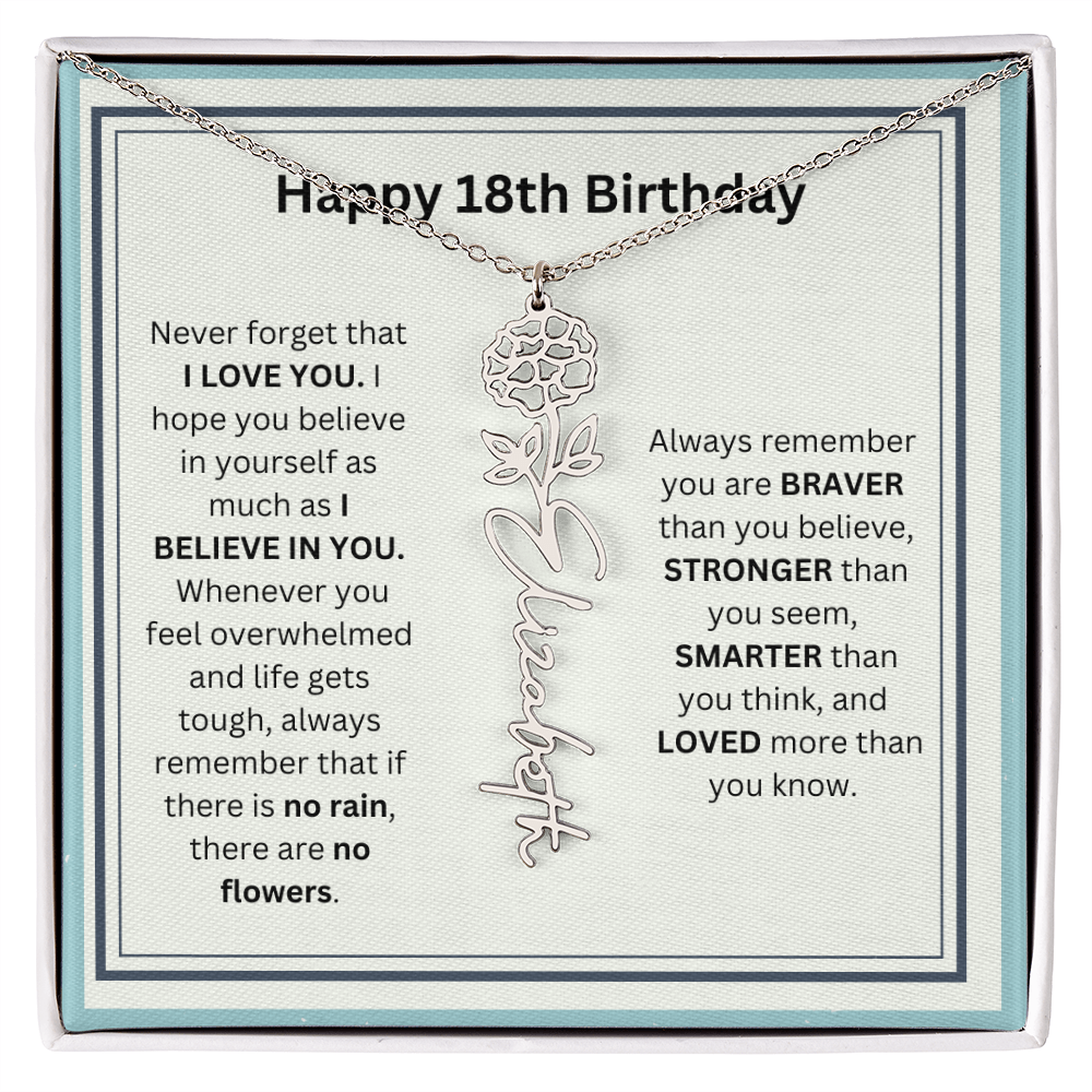 Personalized 18th Birthday Flower Name Necklace Gift