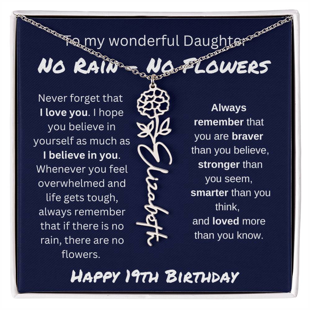 No Rain - No Flower | Happy 19th Birthday | Flower Name Necklace