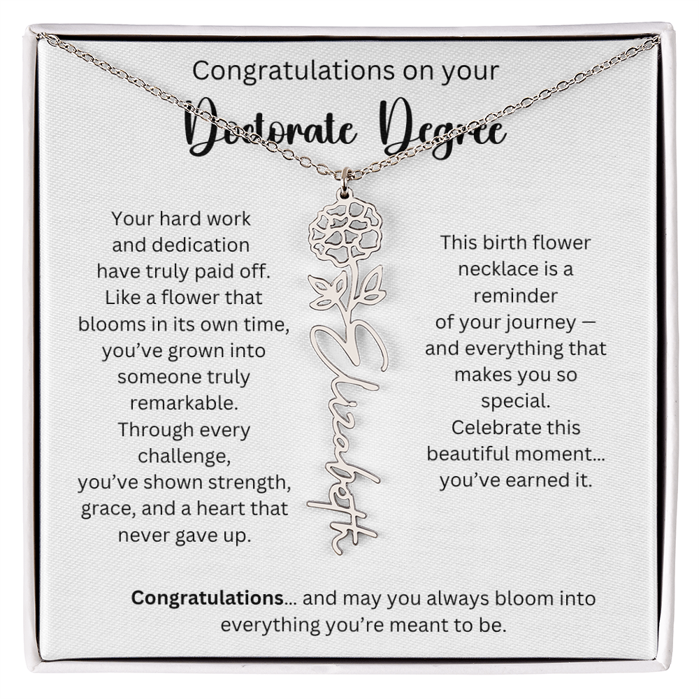 Personalized Doctorate Graduation Gift - Birth Flower Name Necklace