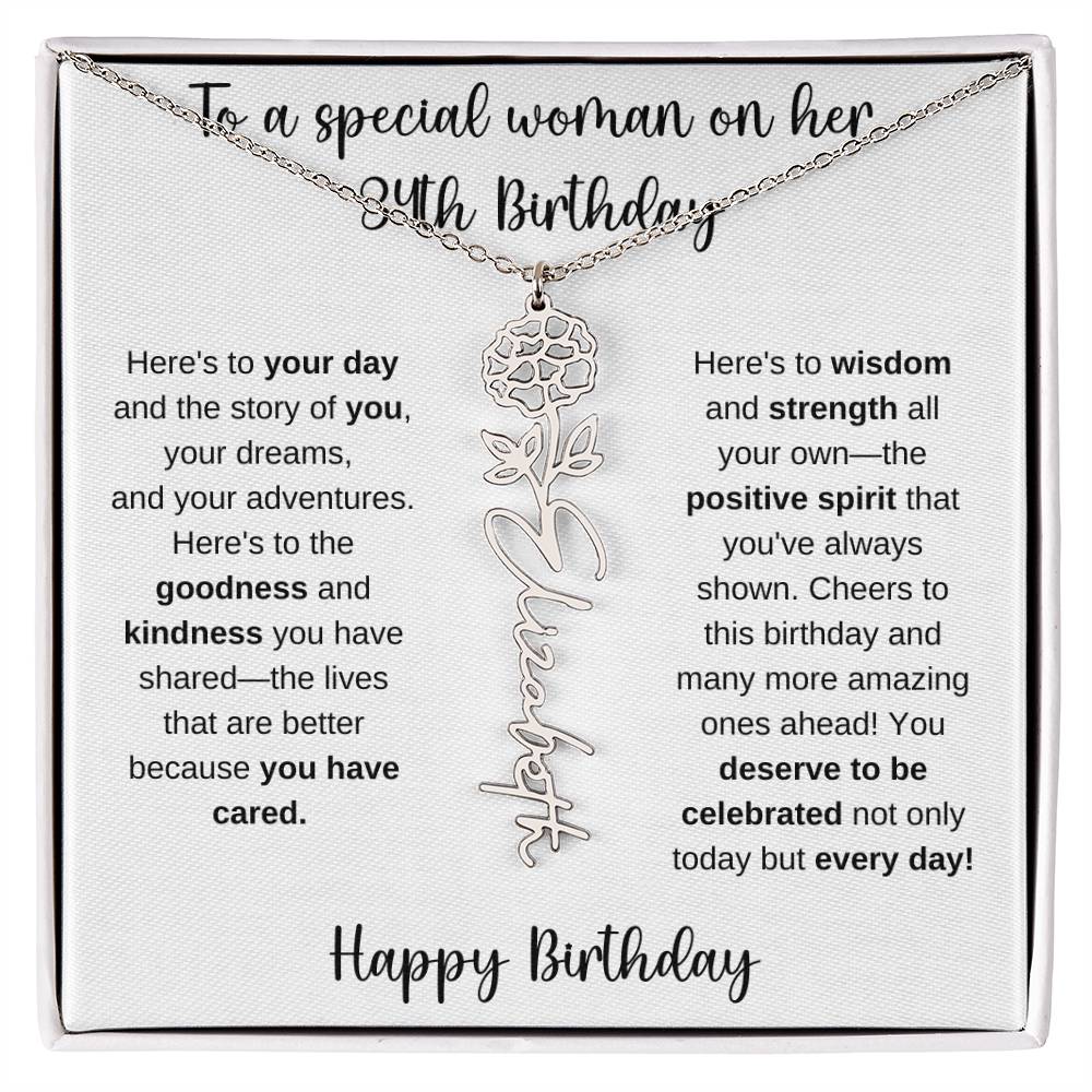 34th Birthday - Flower Name Necklace