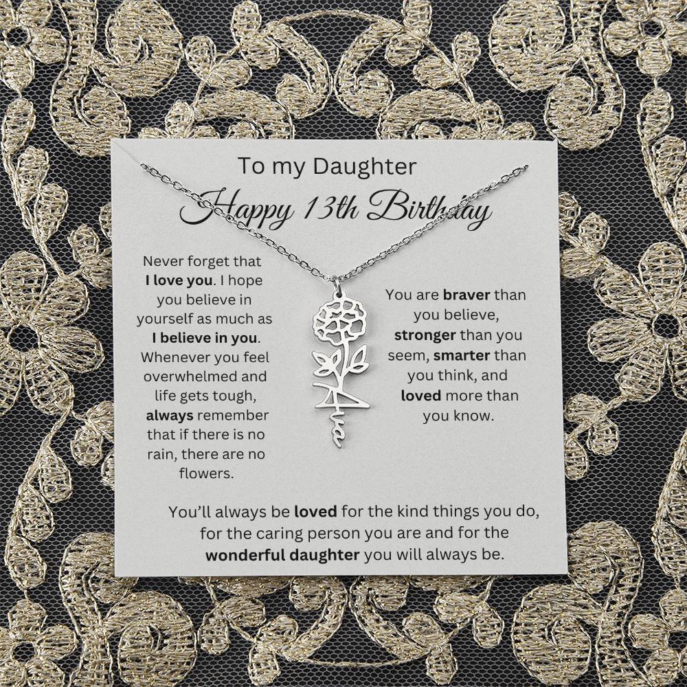Happy 13th Birthday - Flower Name Necklace