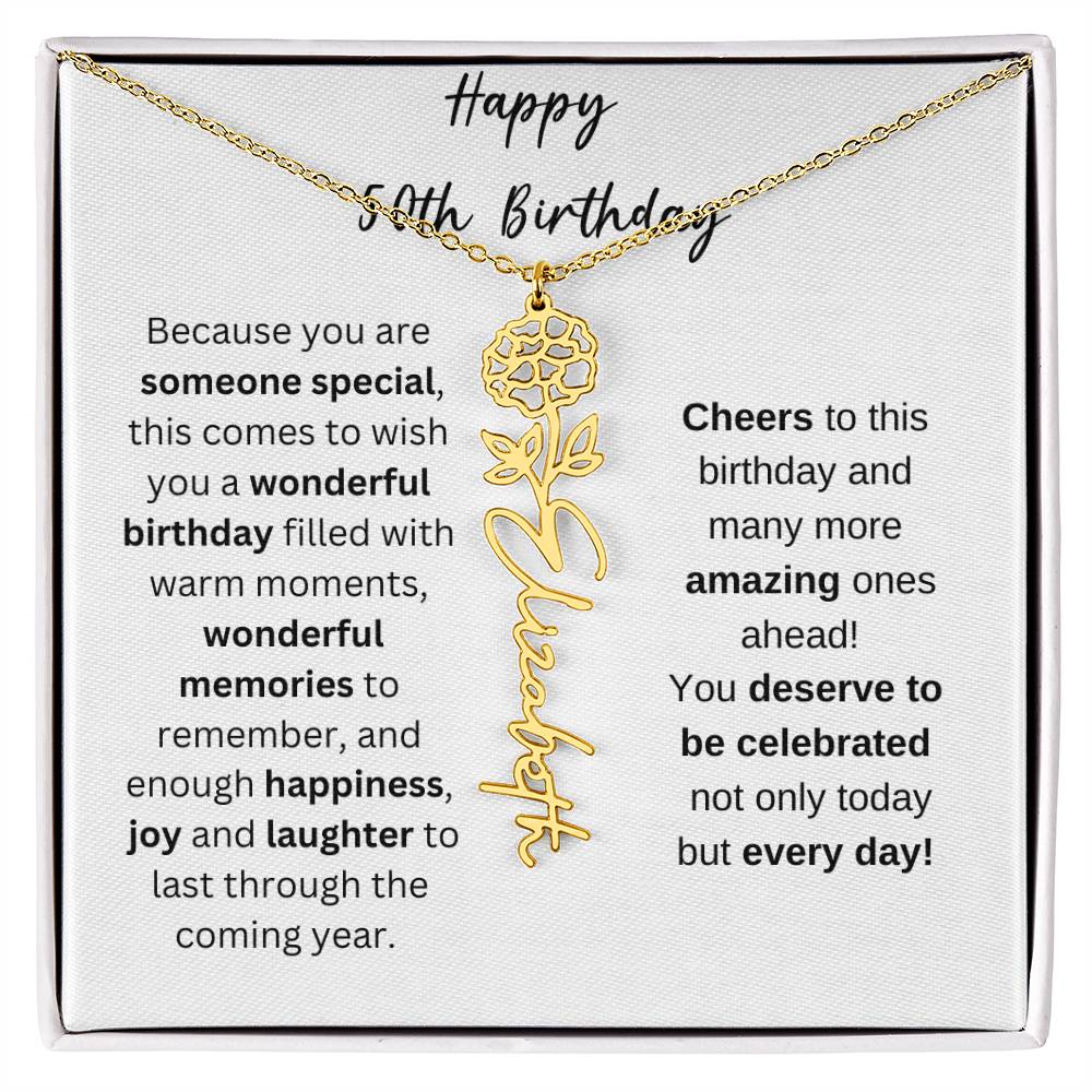 Happy 50th Birthday - Flower Name Necklace