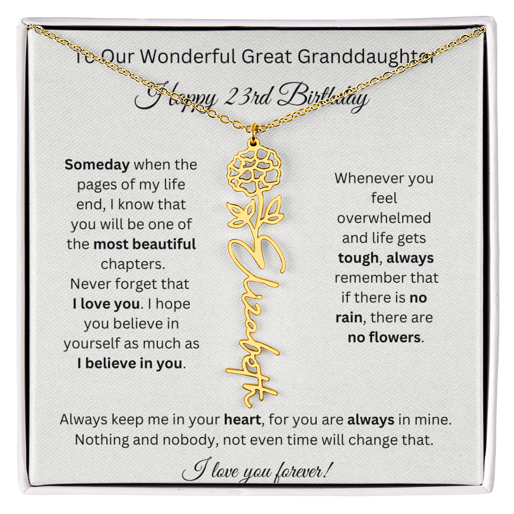 Birthflower Name Necklace To My Great Granddaughter's 23rd Birthday