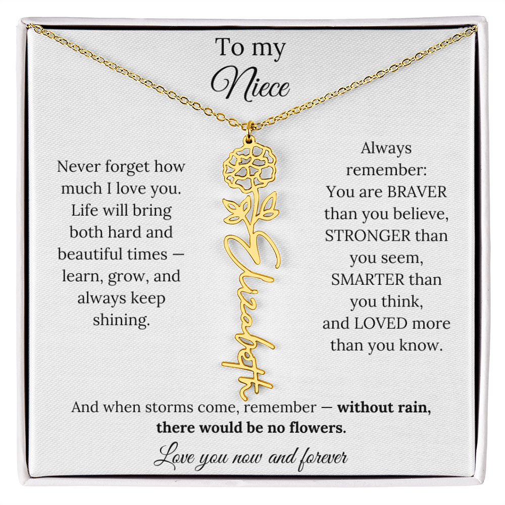 To My Niece Birth Flower Name Necklace From Aunt