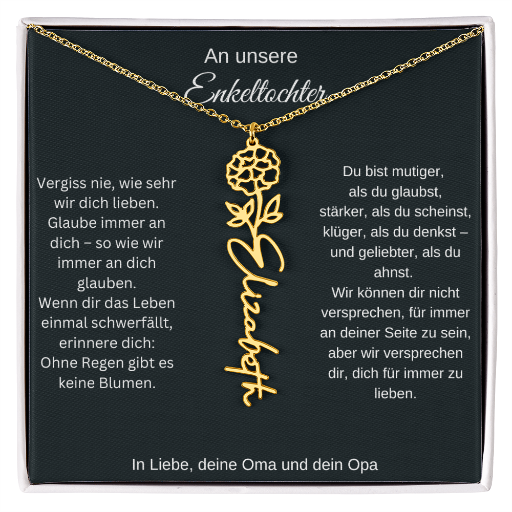 Geburtsblume Namenskette Enkeltochter Silber Gold personalisierte Gravur Kette Geschenk