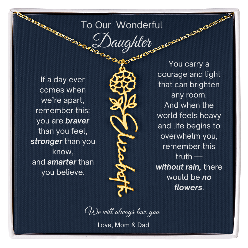 Daughter Necklace from Parents - Birth Flower Name Necklace