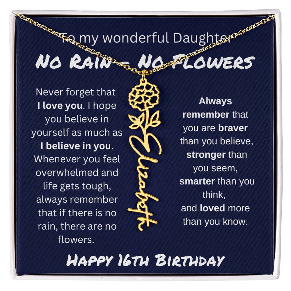 No Rain - No Flower | Happy 16th Birthday | Flower Name Necklace