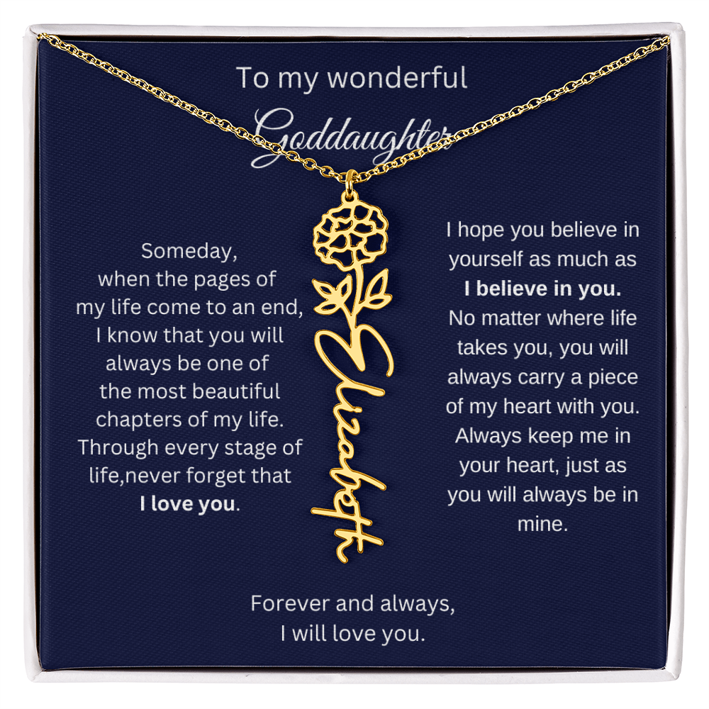 Luxury Goddaughter Gift - Birth Flower Name Necklace