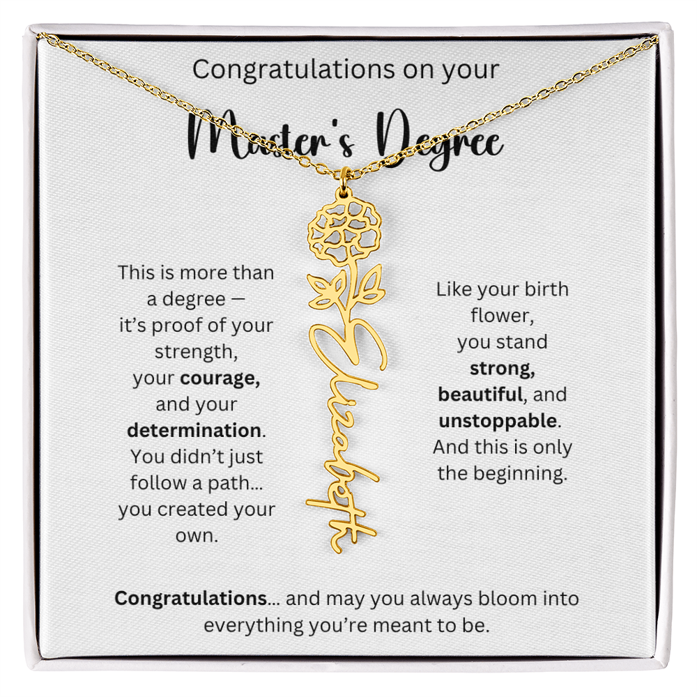 Masters Degree Graduation Gift - Personalized Birth Flower Name Necklace