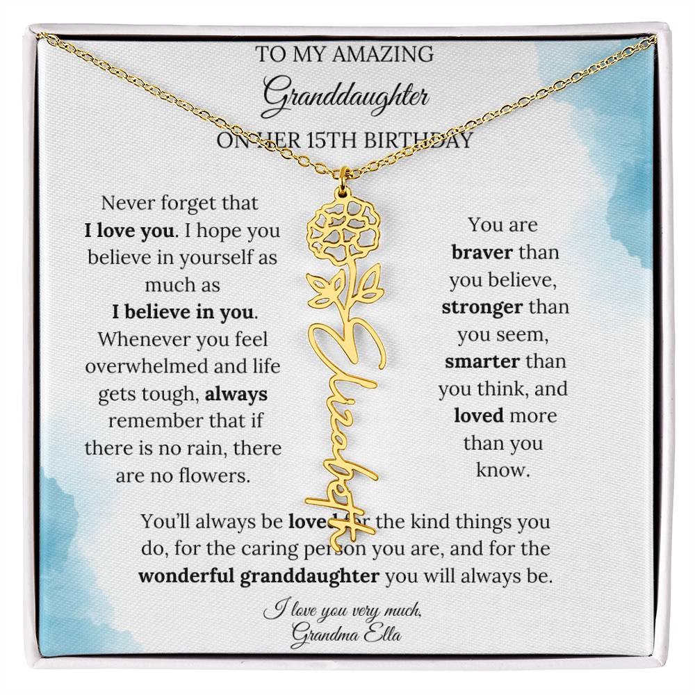 Birth Month Flower Name Necklace for My Granddaughter's 15th Birthday