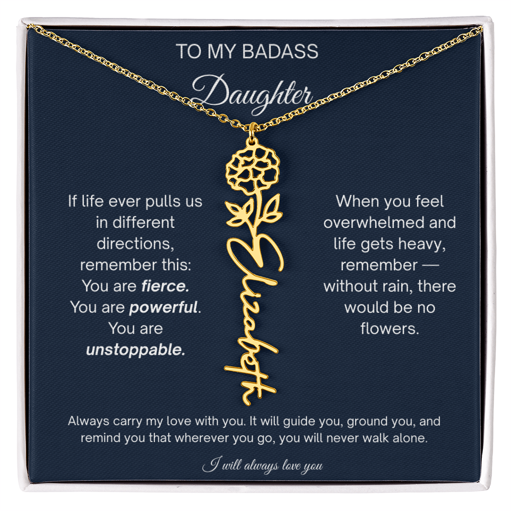 Badass Daughter Personalized Birth Flower Name Necklace