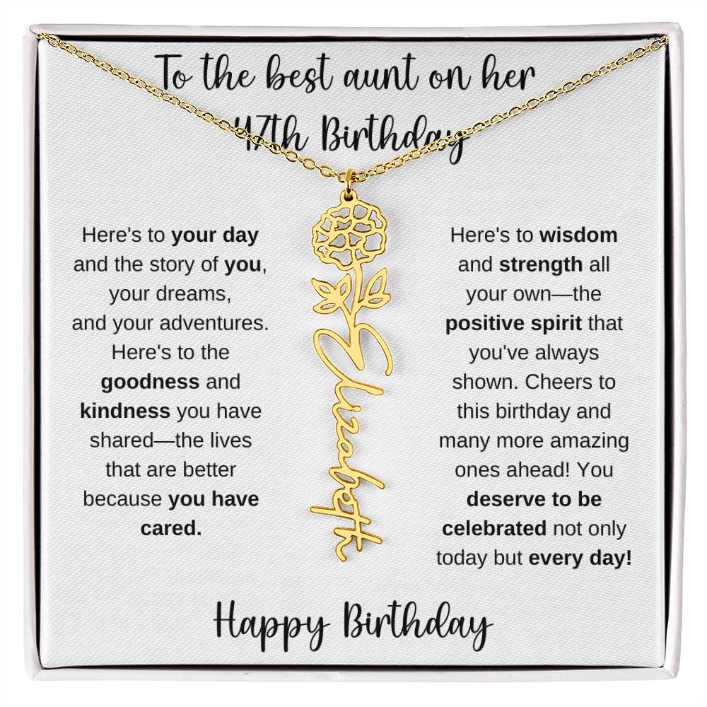 To The Best Aunt - Happy 47th Birthday | Flower Name Necklace