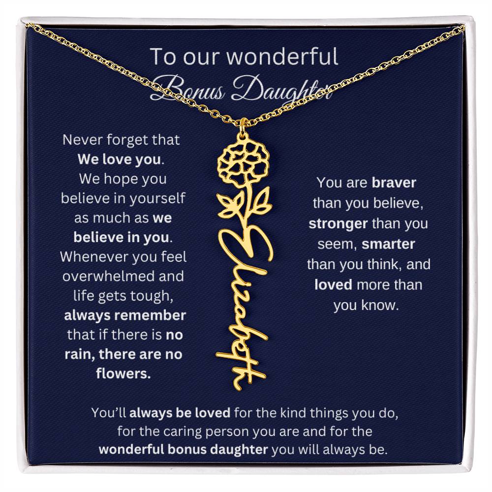 To Our Wonderful Bonus Daughter Personalized Birth Month Flower Necklace 1
