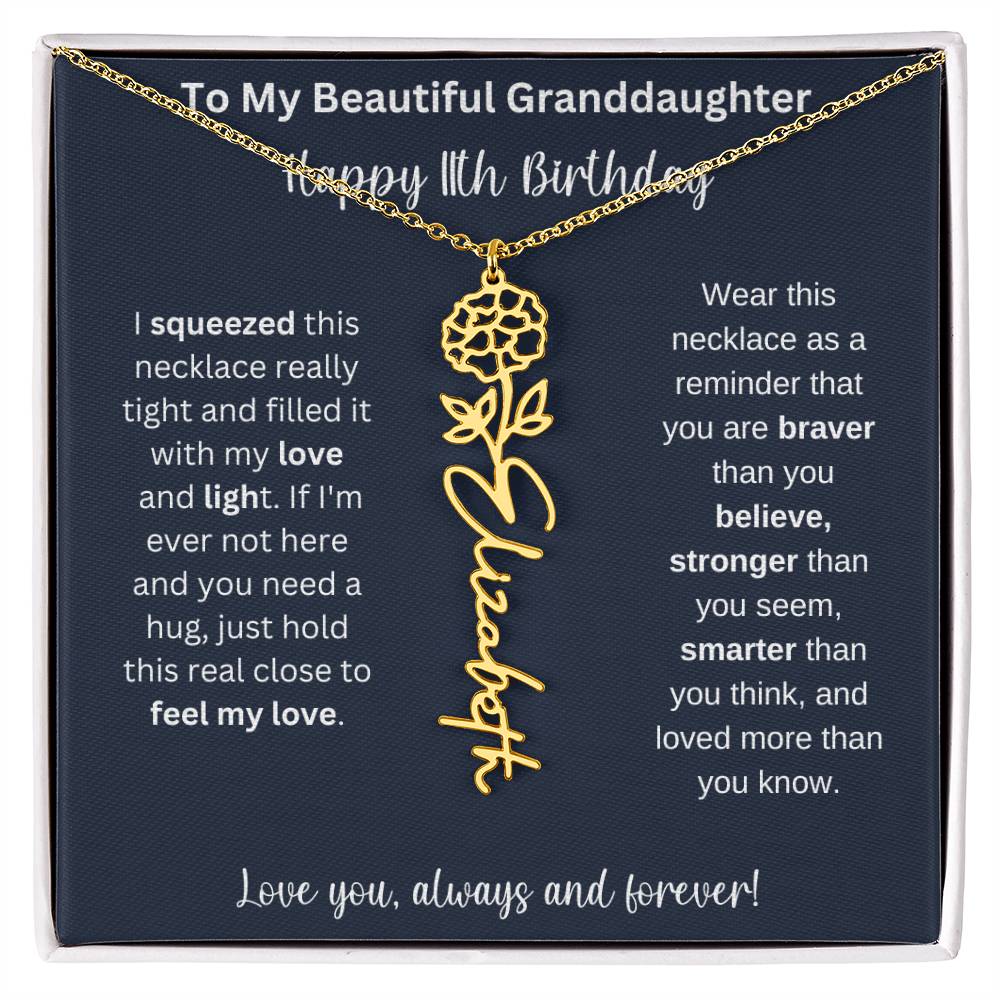 Flower Name Necklace 11th Birthday Necklace Gift To My Granddaughter