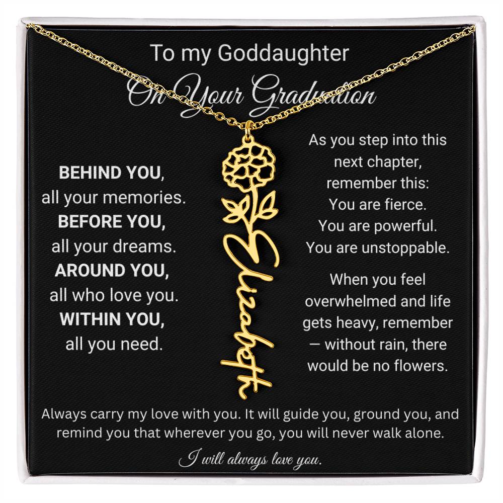 Birth Flower Name Necklace for Goddaughter Graduation