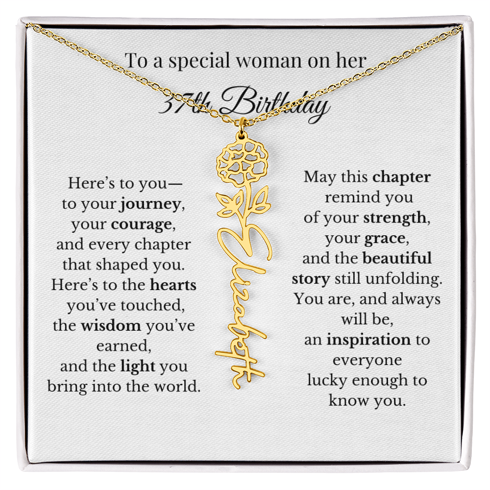 37th Birthday Gift for Her Birth Flower Name Necklace