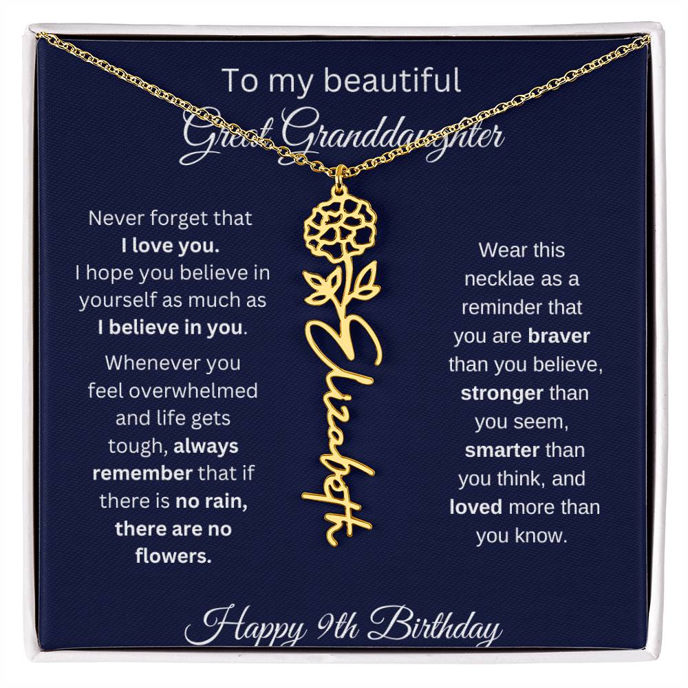 Personalized 9th Birthday Gift Great Granddaughter | Flower Name Necklace
