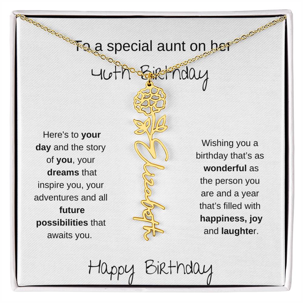 To A Special Aunt On Her 46th Birthday | Flower Name Necklace