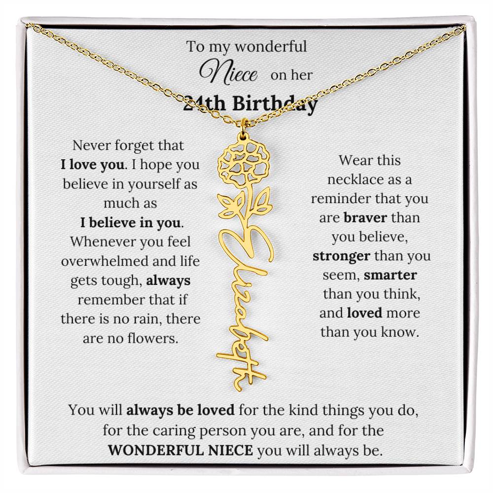 To My Wonderful Niece Happy 24th Birthday | Flower Name Necklace
