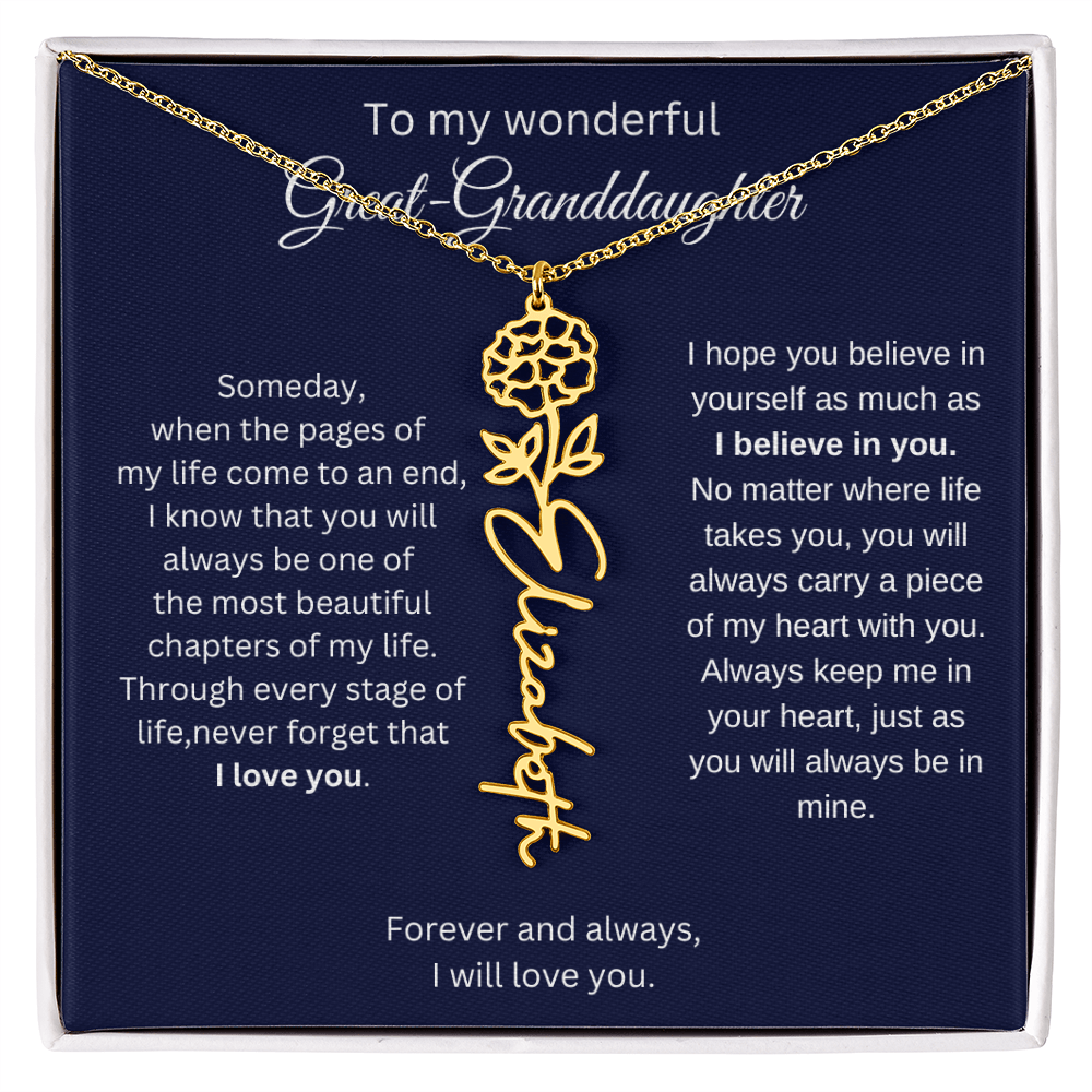 Great Granddaughter Jewelry Gift - Birth Flower Name Necklace