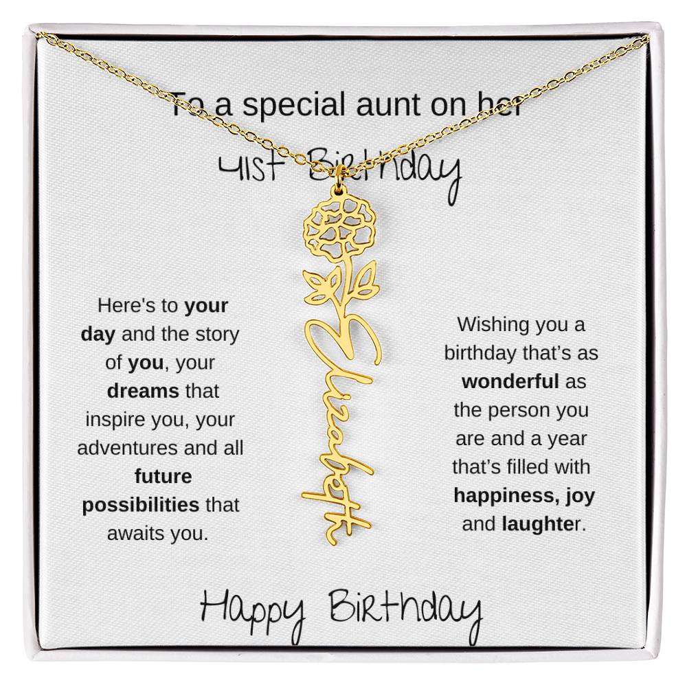 To A Special Aunt On Her 41st Birthday | Flower Name Necklace
