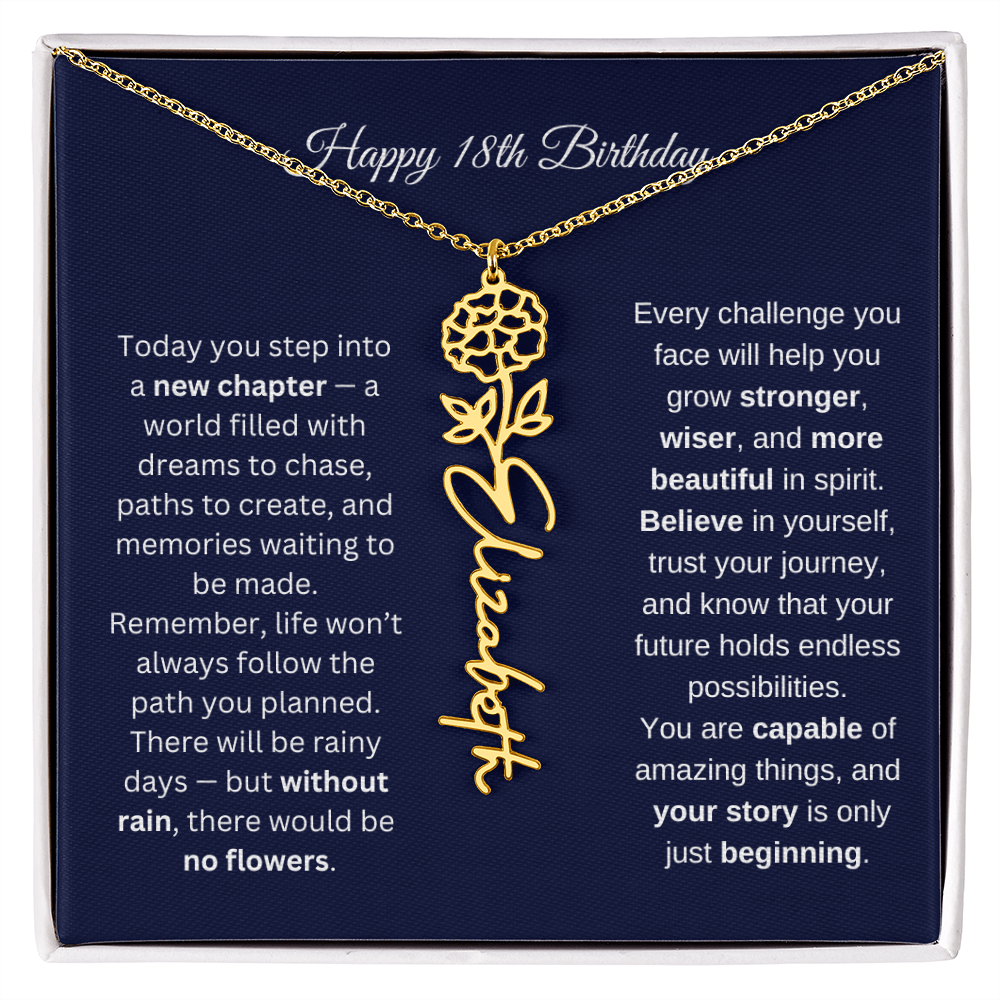 18th Birthday Birth Flower Name Necklace