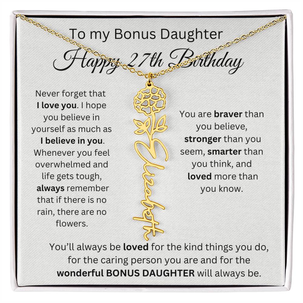 To My Bonus Daughter | Happy 27th Birthday | Flower Name Necklace