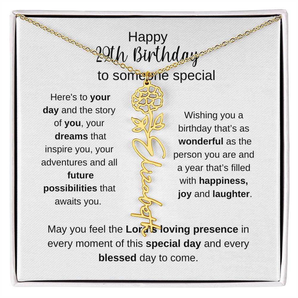 Happy 29th Birthday To Someone Special - Flower Name Necklace
