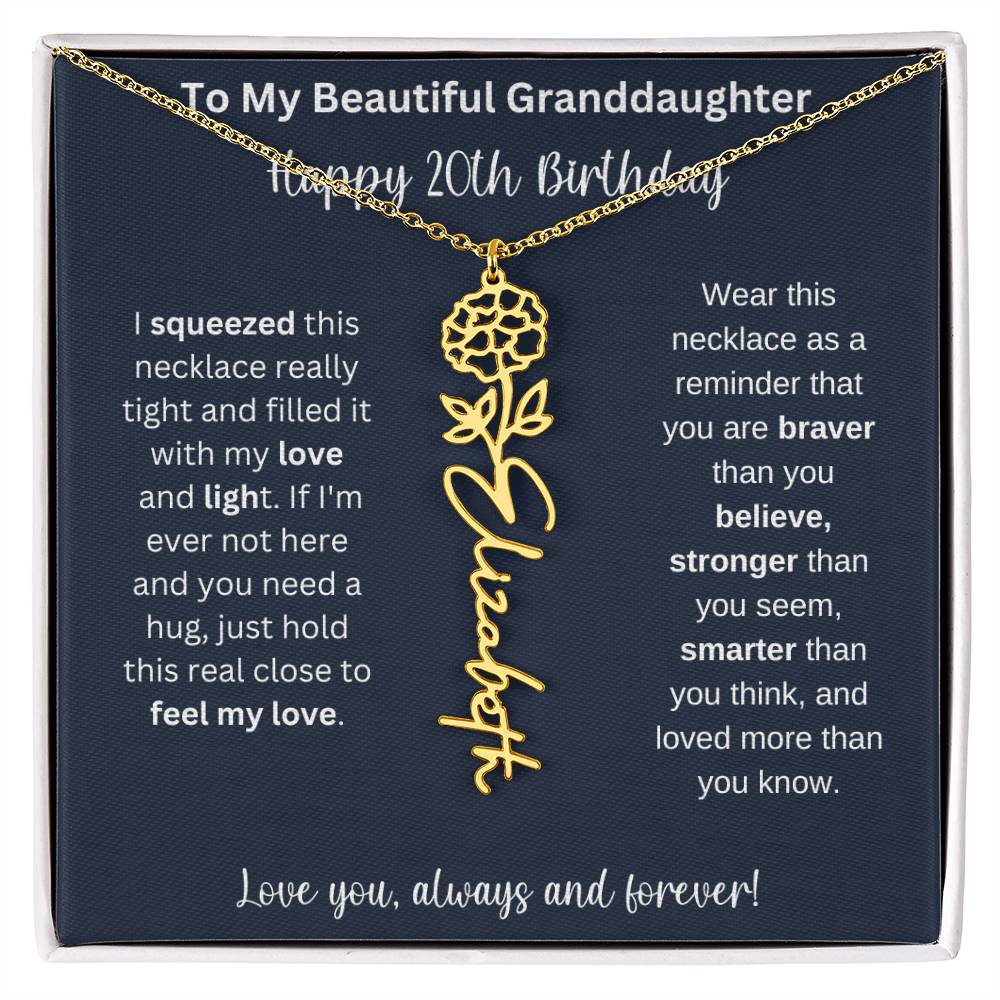 Flower Name Necklace 20th Birthday Necklace Gift To My Granddaughter