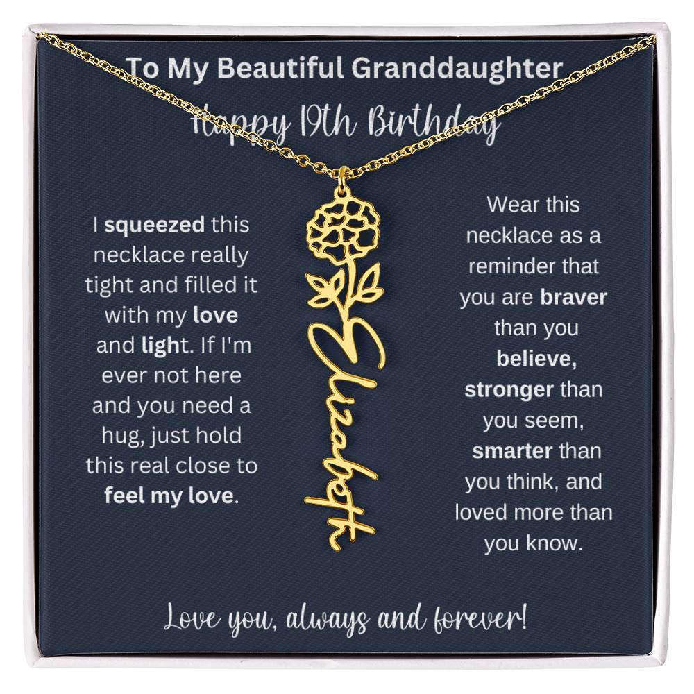 Flower Name Necklace 19th Birthday Necklace Gift To My Granddaughter