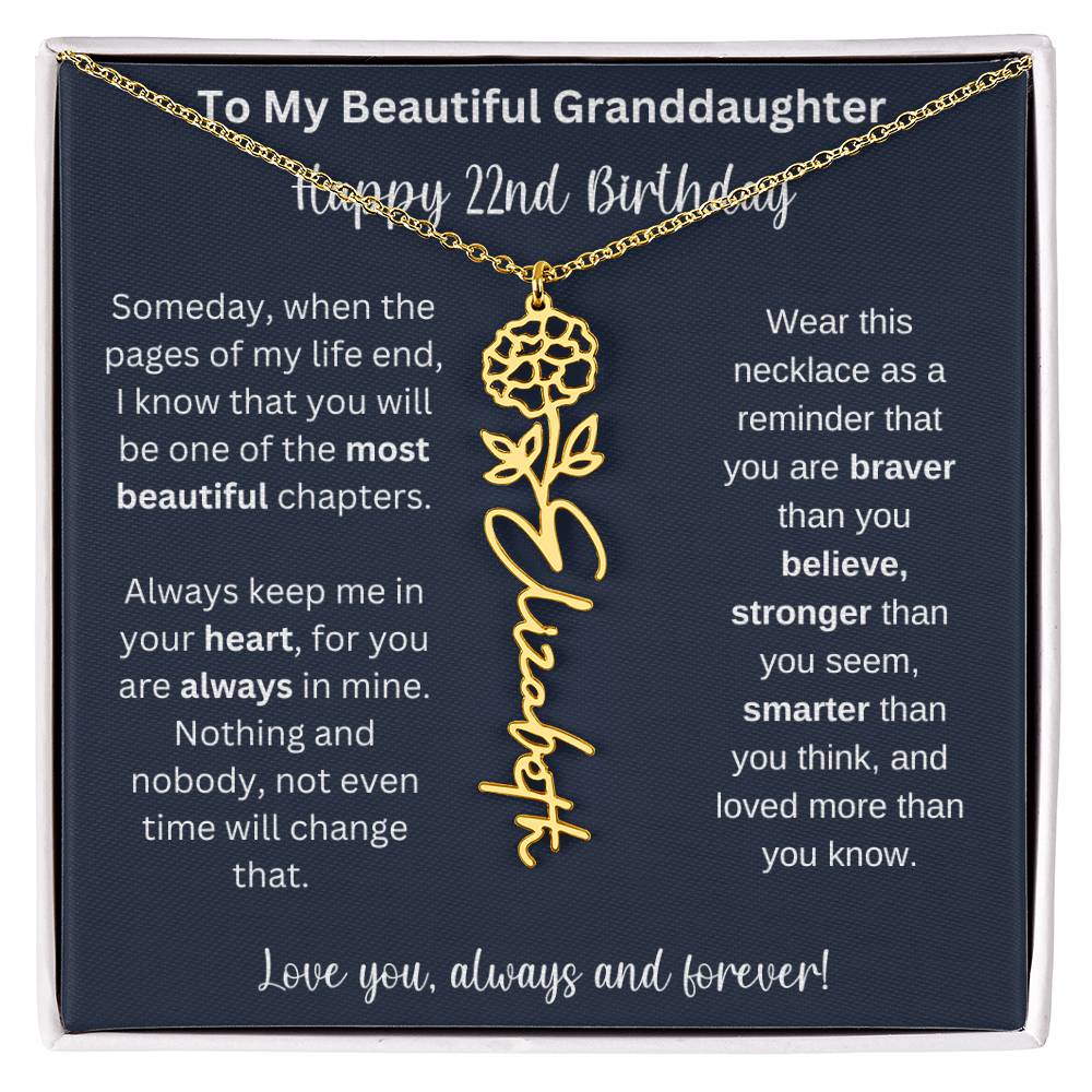 22nd Birthday Gift For Granddaughter | Personalized Birth Flower Name Necklace
