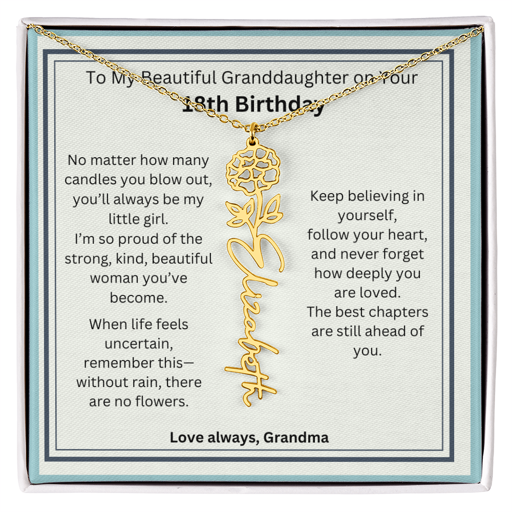 18th Birthday Gift for Granddaughter - Birth Flower Name Necklace