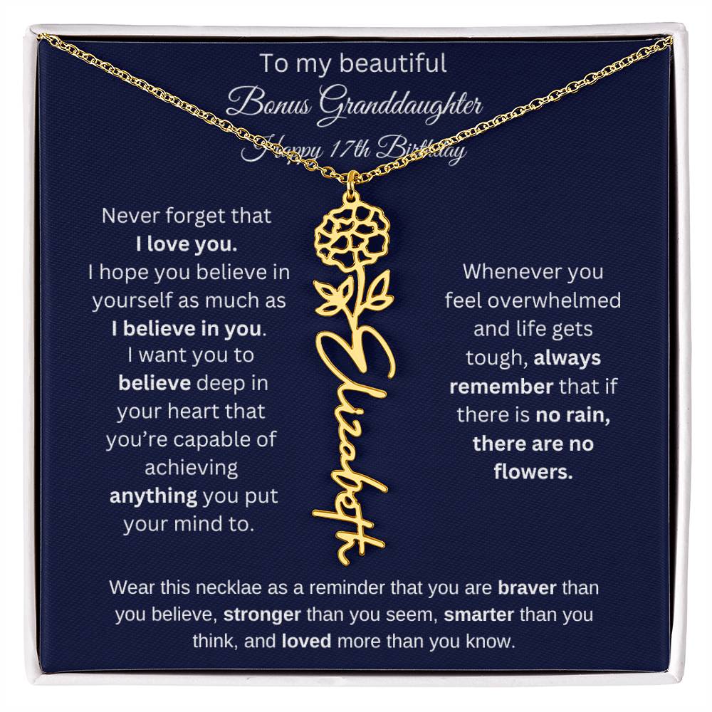 Bonus Granddaughter 17th Birthday | I Love You | Flower Name Necklace