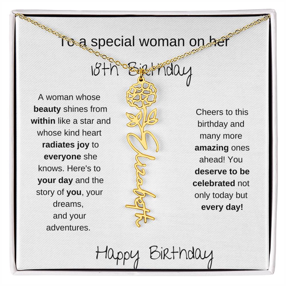 To A Special Women On Her 18th Birthday - Flower Name Necklace