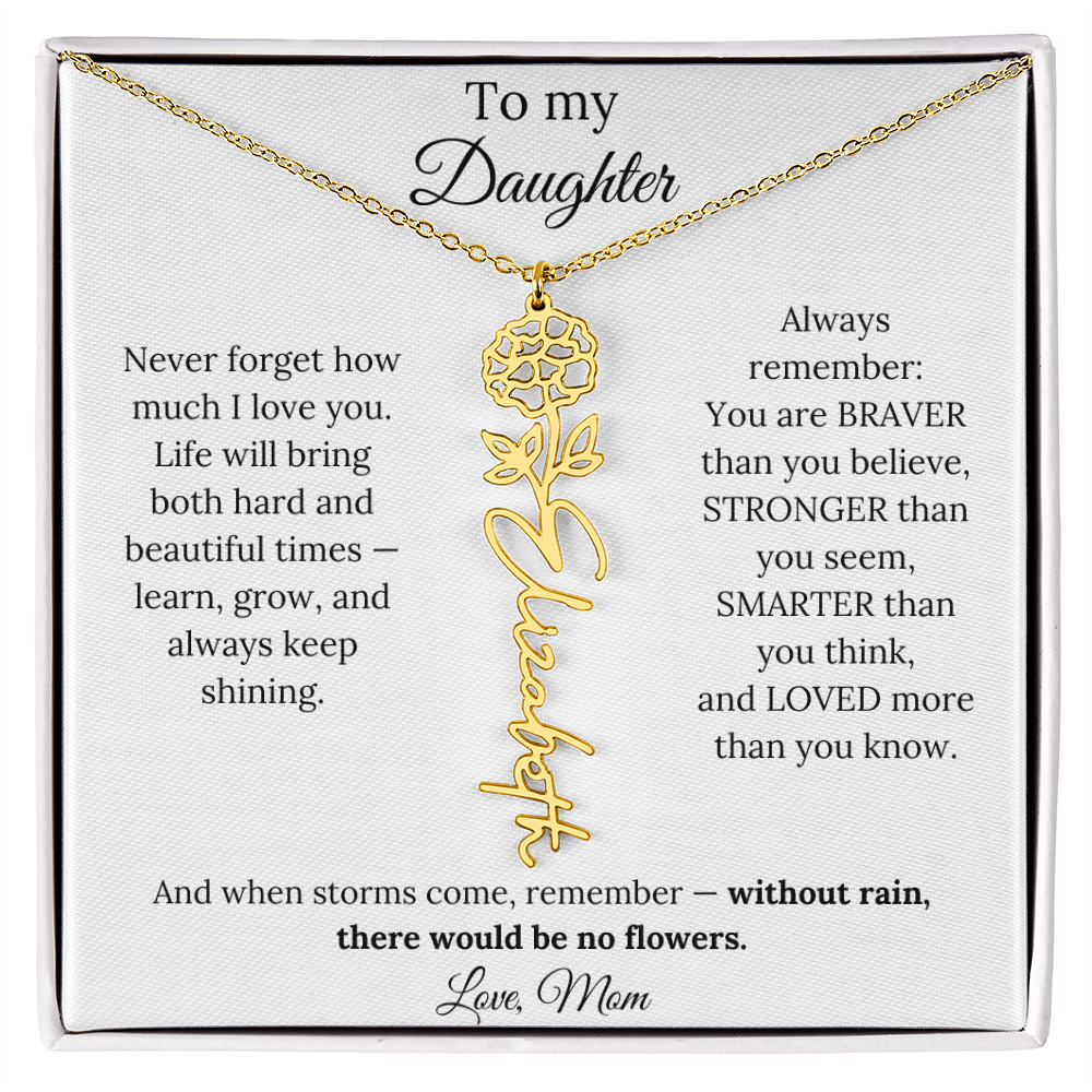 Personalized Jewelry Gift To My Daughter Birth Flower Name Necklace From Mom