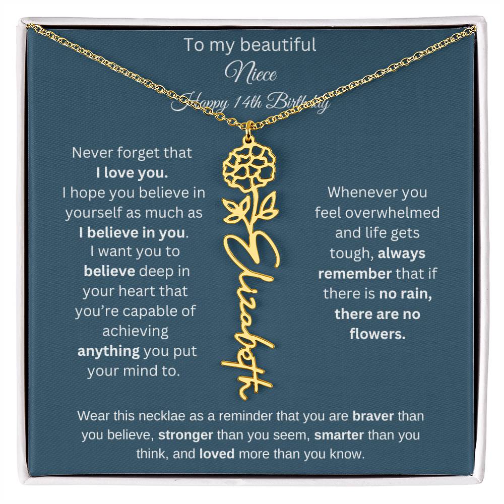 14th Birthday Name Birthflower Necklace Gift for Niece