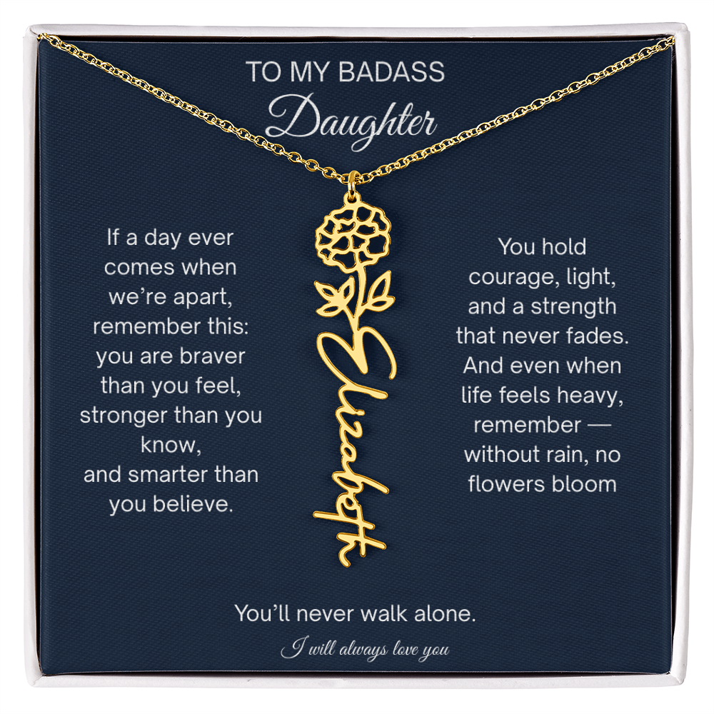 Badass Daughter Flower Name Necklace