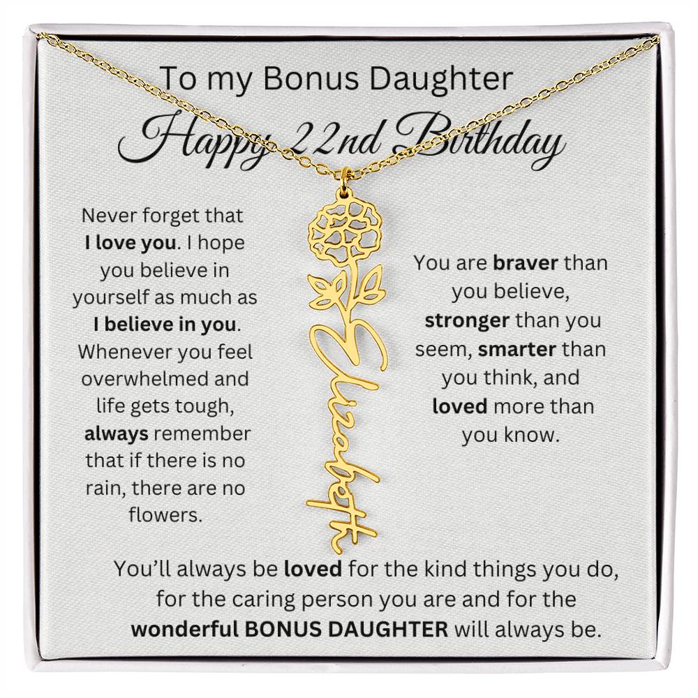 To My Bonus Daughter | Happy 22nd Birthday | Flower Name Necklace
