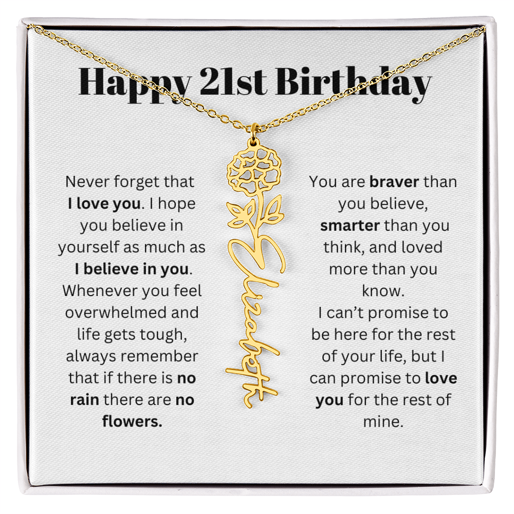 21st Personalized Birthday Gift for Her - Flower Name Necklace