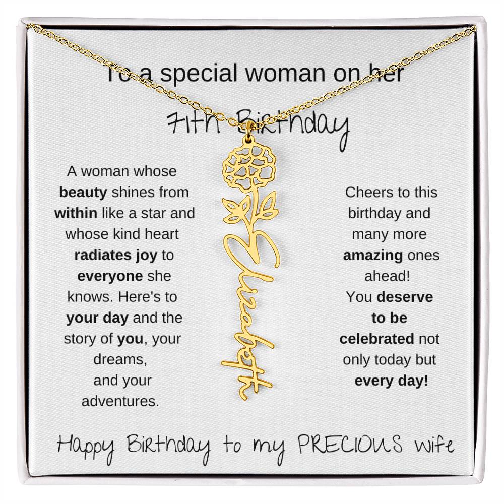 Happy 71th Birthday To My Precious Wife - Birthflower Necklace