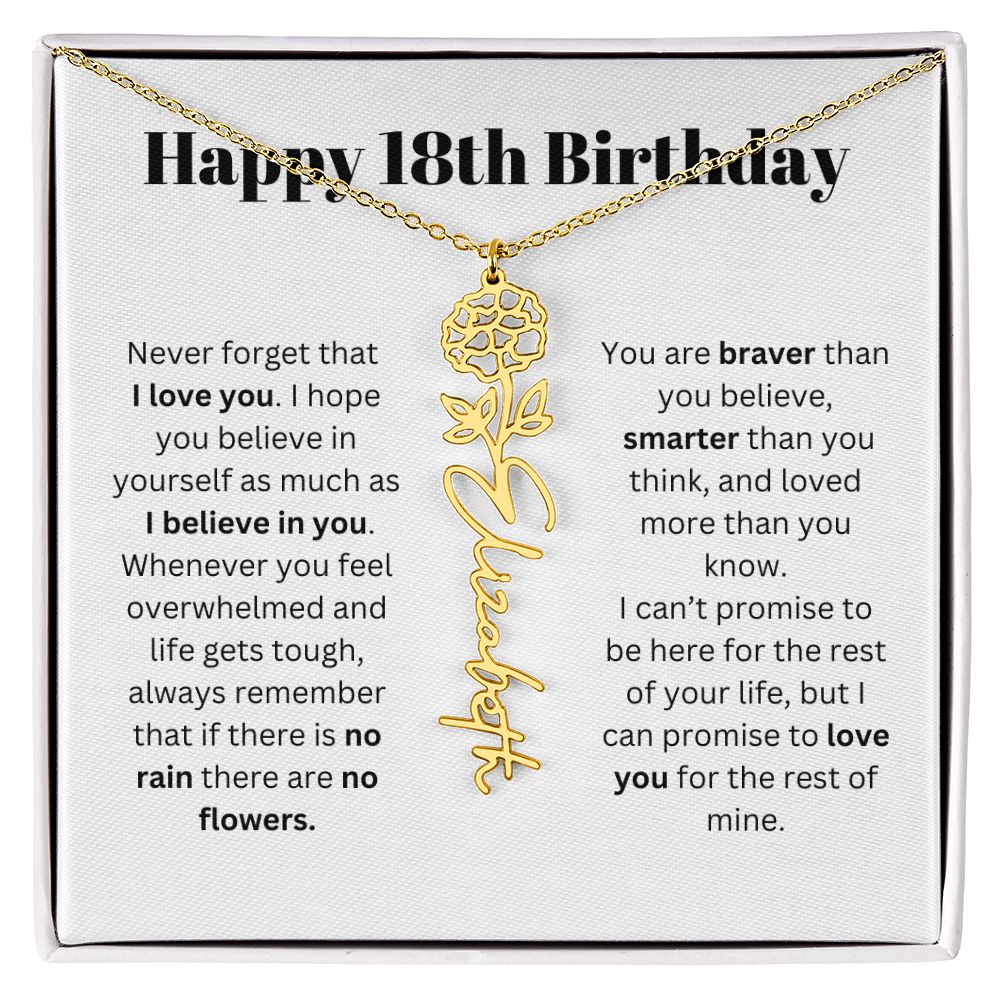 18th Personalized Birthday Gift for Her - Flower Name Necklace