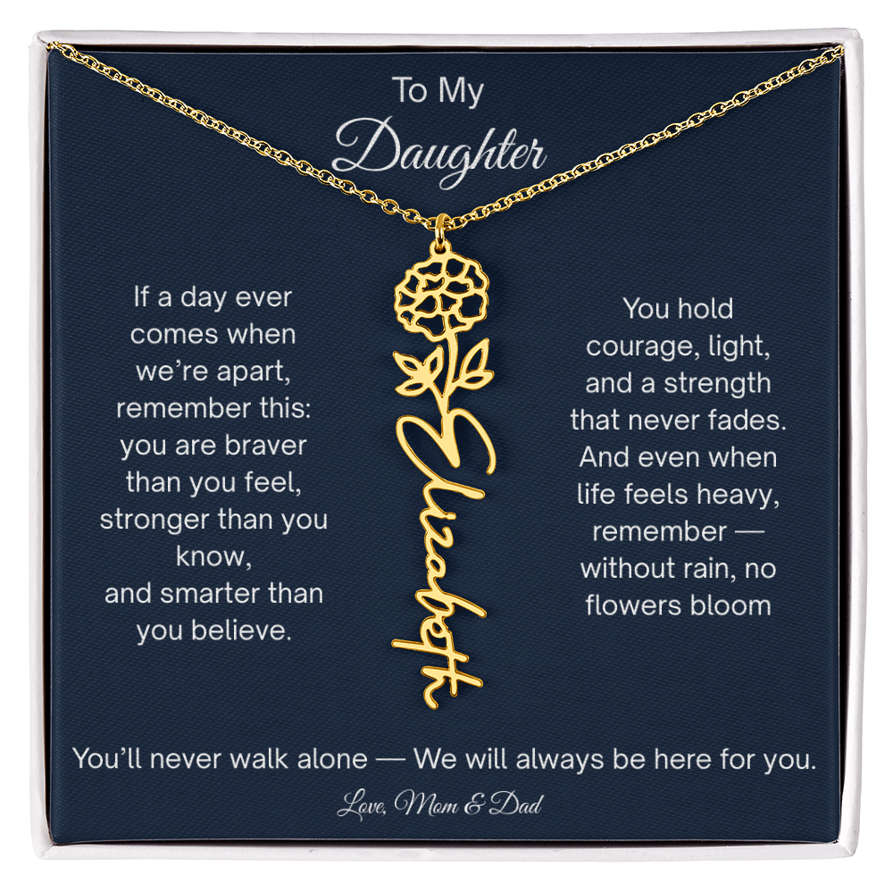 Personalized Daughter Gift - Birth Flower Name Necklace