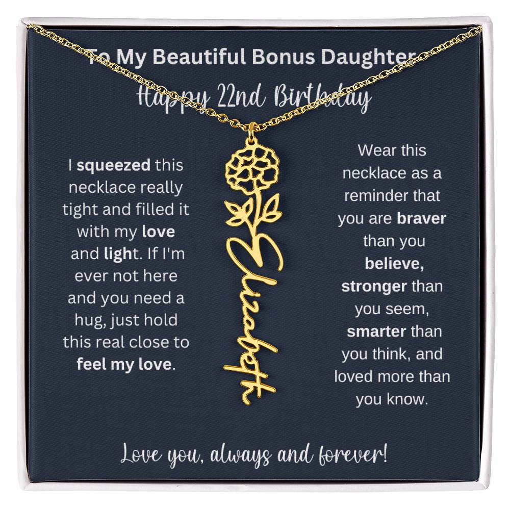To My Beautiful Bonus Daughter | Happy 22nd Birthday | Flower Name Necklace