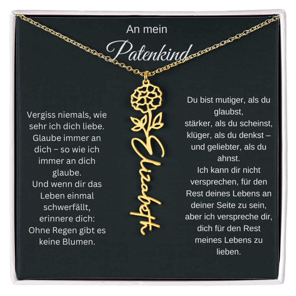 An mein Patenkind Geburtsblume Namenskette Silber Gold personalisierte Gravur