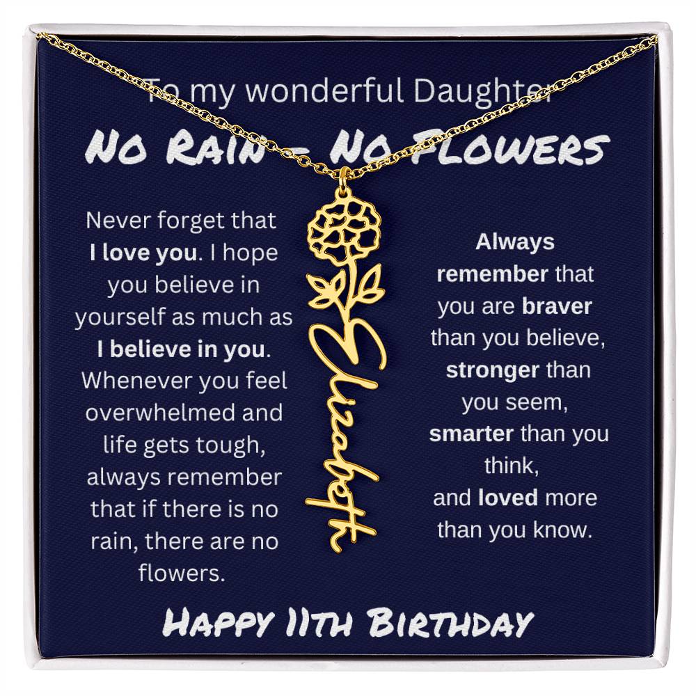No Rain - No Flower | Happy 11th Birthday | Flower Name Necklace